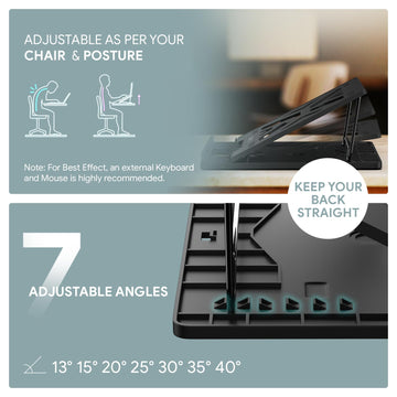 Amkette Ergo View Laptop Stand with 7 Adjustment Levels for laptops up to 39 cm (12 inch /13 inch /14.1 inch /15.6 inch) (Black)