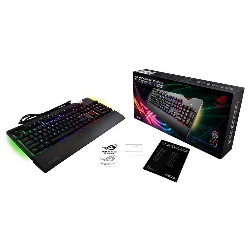 ASUS ROG Strix Flare (Cherry MX Red) Aura Sync RGB Mechanical Gaming Keyboard with Switches, Customizable Badge, USB Pass Through and Media Controls