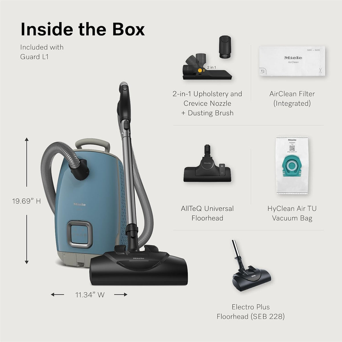 Miele Guard L1 Bagged Canister Vacuum for Deep Carpet Cleaning