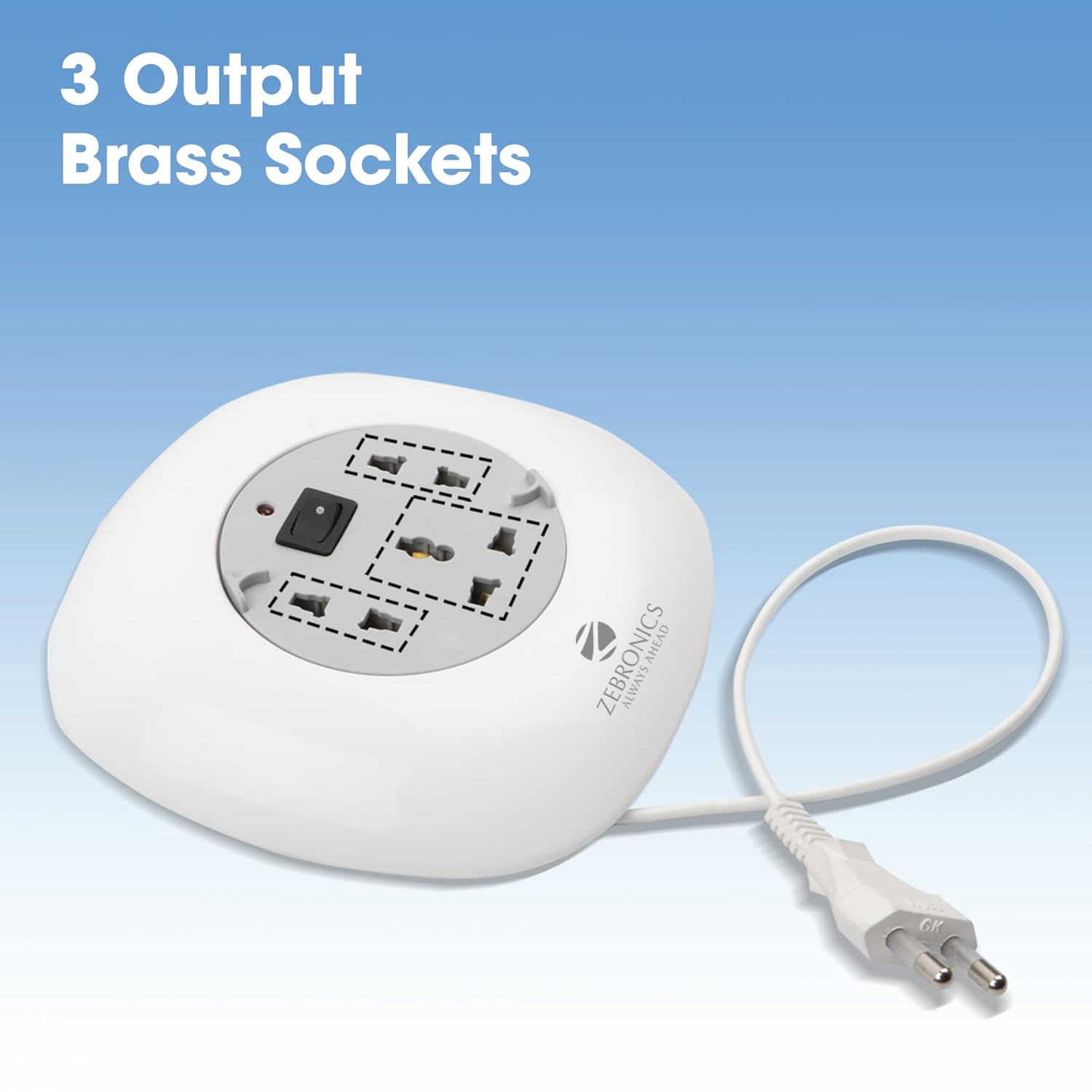 ZEBRONICS - Ps3400H Power Strip A 1500W Power Extension Socket with 3 Output Brass Sockets and 4M Retractable Cable(White), 250 Volts