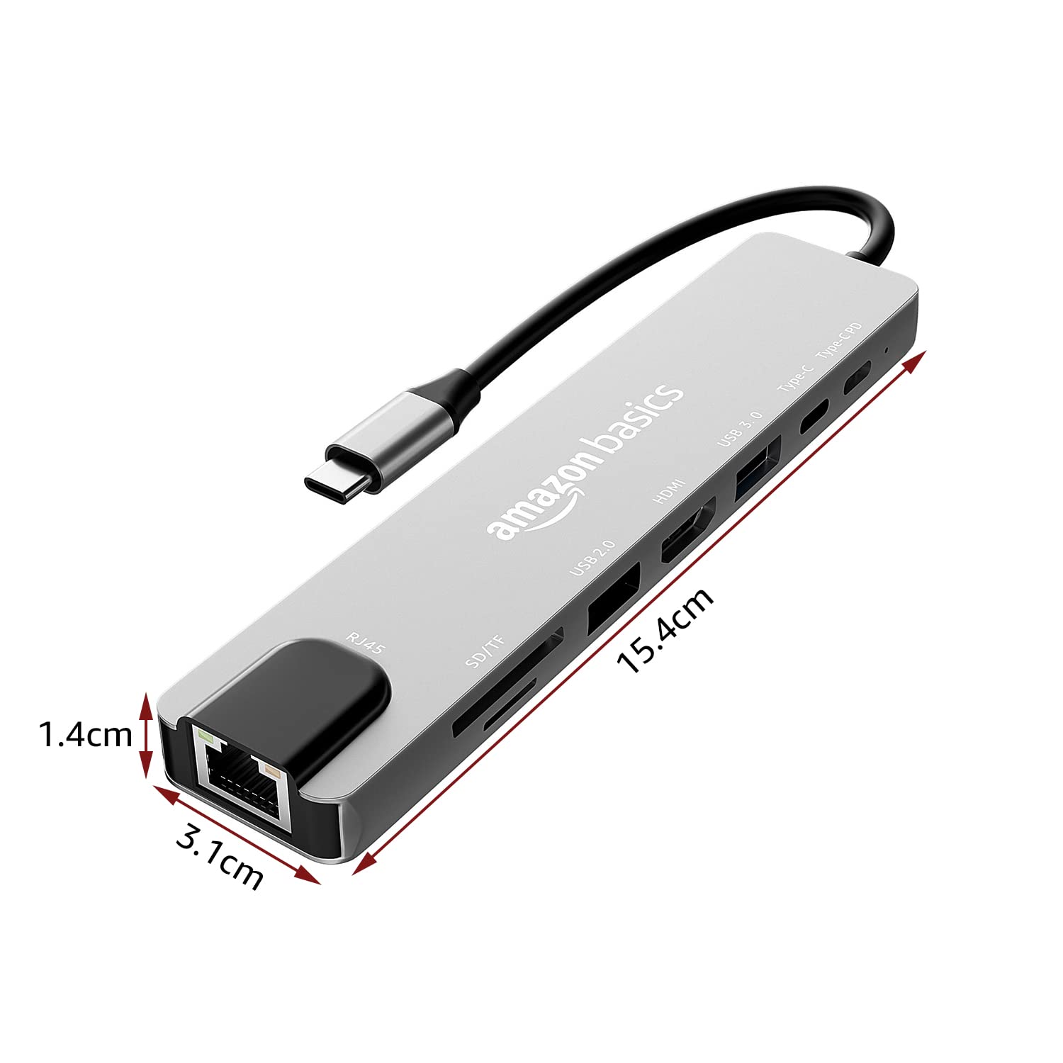 Amazon Basics USB Type-C Hub Dock, 8-in-1 HDCP Aluminium Adapter with 4K HDMI & Ethernet Port,100mbps, Power Delivery, TF/SD Card Reader, Mac & Windows USB-C & 3.0 Devices
