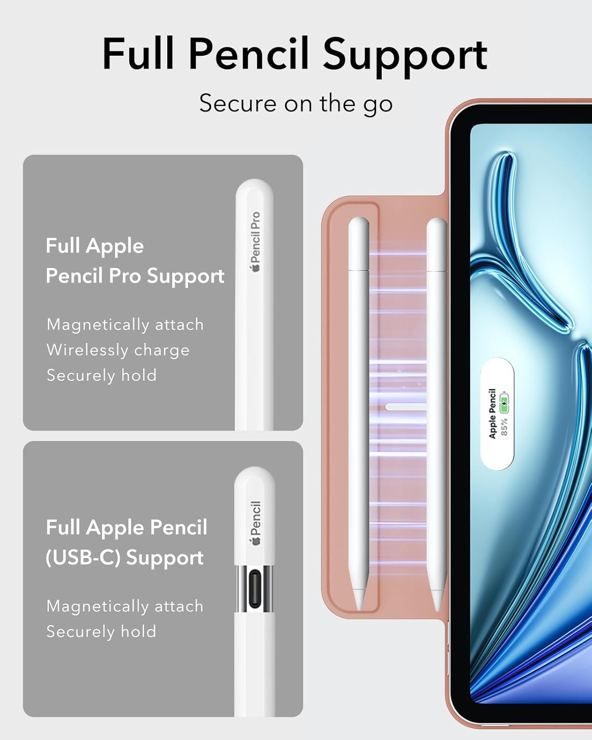 ESR for iPad Air 11 Inch Case M4/M3/M2 (2026/2025/2024), iPad Air 5th/4th Gen (2022/2020), Powerful Magnetic Attachment, Slim Trifold Stand Case, Auto Wake/Sleep, Durable Protection, Rose Gold