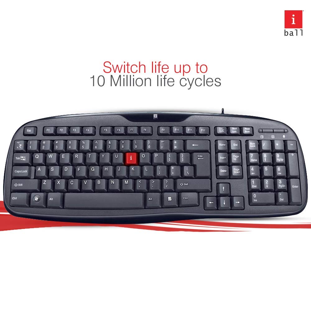 iBall Winner USB V2.0 Keyboard soft feel keys, Wired Keyboard, Water Resistant - Durabale - Black