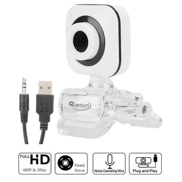 Quantum QHM495B 360 Degree Rotation PC HD Camera, with Built-in Microphone, USB Computer Camera Laptop Desktop Webcams, Drive-Free Streaming Web Camera, for Video Calling, Video Conferencing, (White)