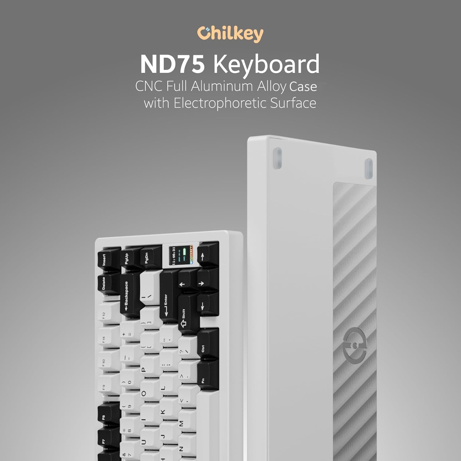 OOCTPK Chilkey ND75 Aluminum 75% Wireless Mechanical Gaming Keyboard with LCD Screen, Quick Assembly, BT/2.4G/USB-C, Hot Swappable Per-Key RGB Custom Keyboard for Windows, MacOS