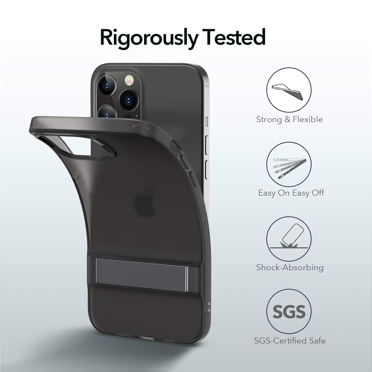 ESR Metal Kickstand Designed Case for iPhone 12 Pro Max 6.7" [Patented Design] [Two-Way Stand] [Reinforced Drop Protection] Flexible TPU Soft Back Cover- Translucent Black