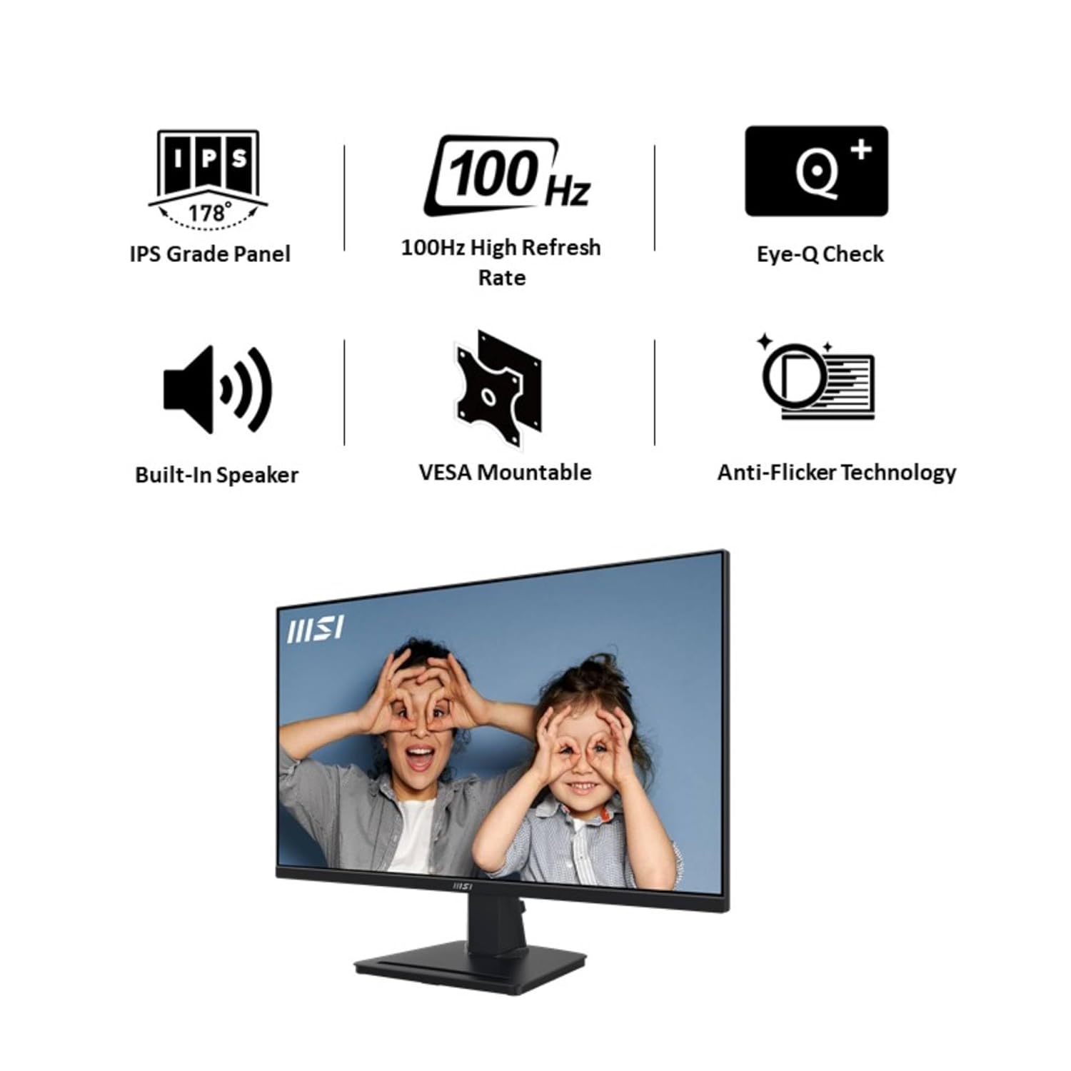 MSI PRO MP275Q 27 Inch 2K WQHD Office Monitor - 2560 x 1440 IPS Panel, 100 Hz, Eye-Friendly Screen, Built-in Speakers, Tilt-Adjustable - HDMI 2.0b, DP (1.2a)