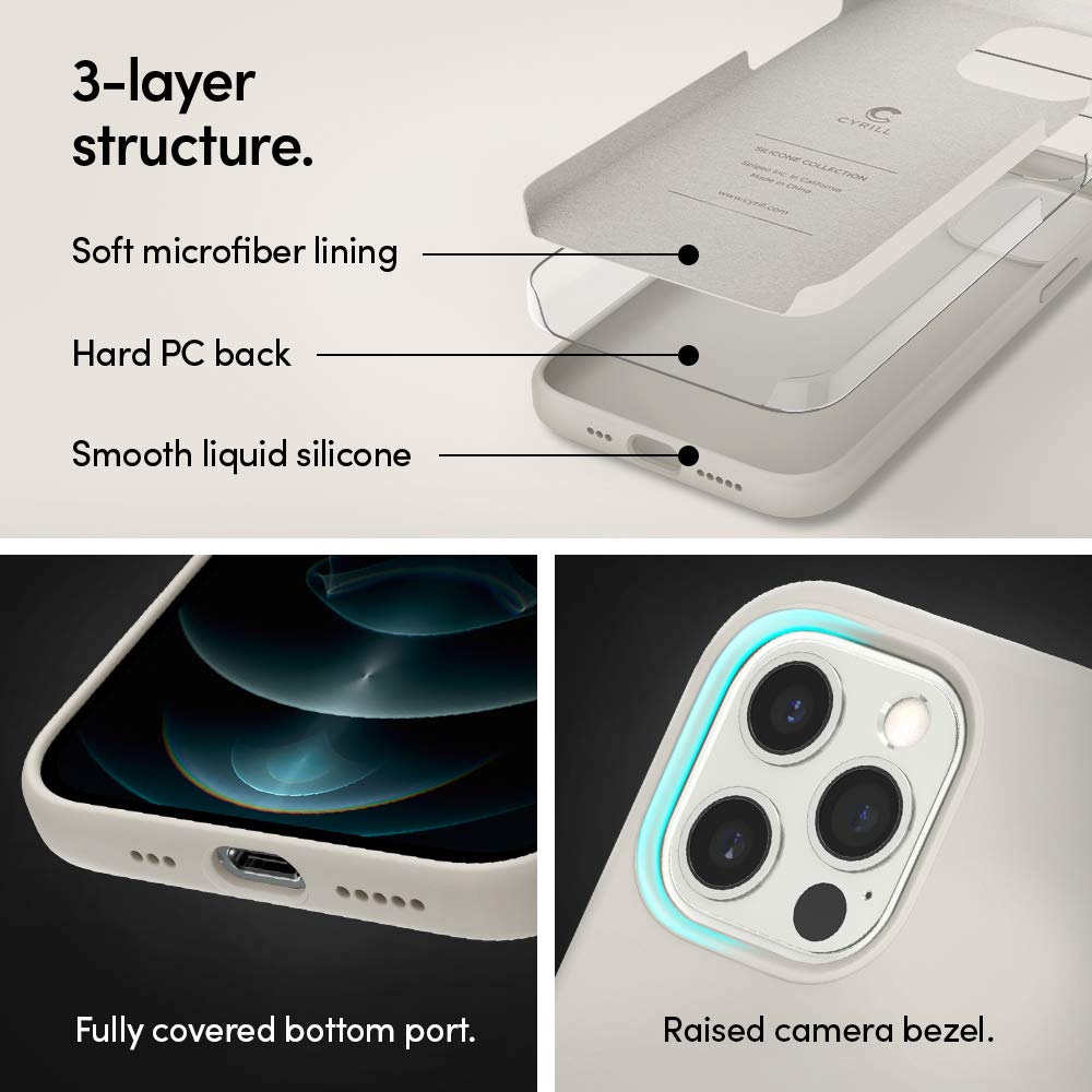 CYRILL Spigen [Silicone Collection] iPhone 12 / iPhone 12 Pro (2020) Case Cover, Soft Gel Fully Body Protection Smooth Back Cover for iPhone 12 / iPhone 12 Pro - Stone, Beige