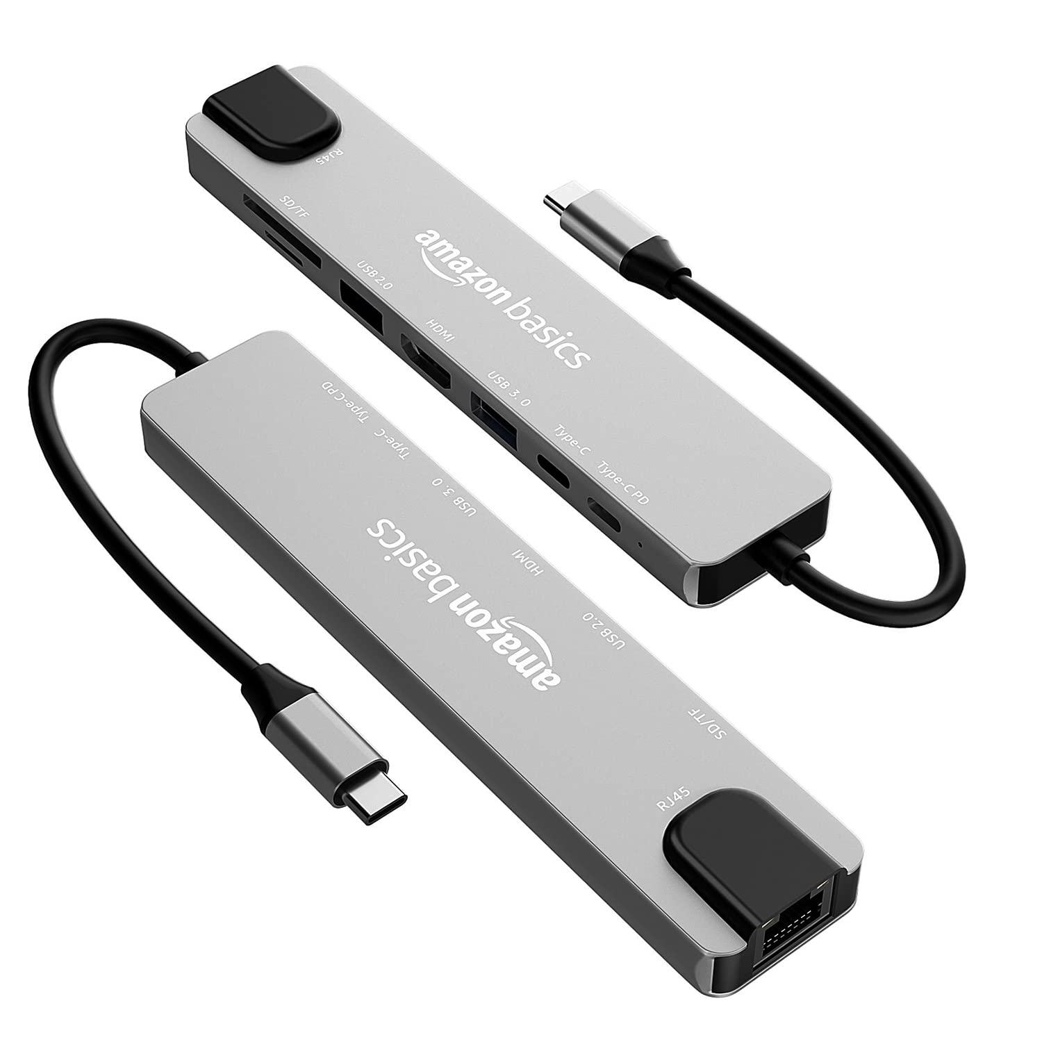 Amazon Basics USB Type-C Hub Dock, 8-in-1 HDCP Aluminium Adapter with 4K HDMI & Ethernet Port,100mbps, Power Delivery, TF/SD Card Reader, Mac & Windows USB-C & 3.0 Devices