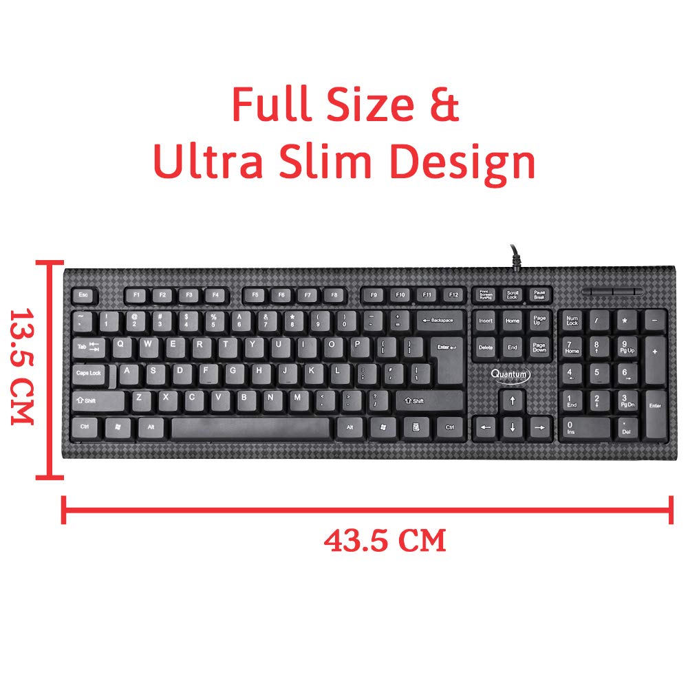 Quantum QHM-7406 Full-Sized Keyboard with (₹) Rupee Symbol, Hotkeys and 3-pieces LED function for Desktop/Laptop/Smart TV Spill-Resistant Wired USB Keyboard with 10 million keystrokes lifespan (Black)