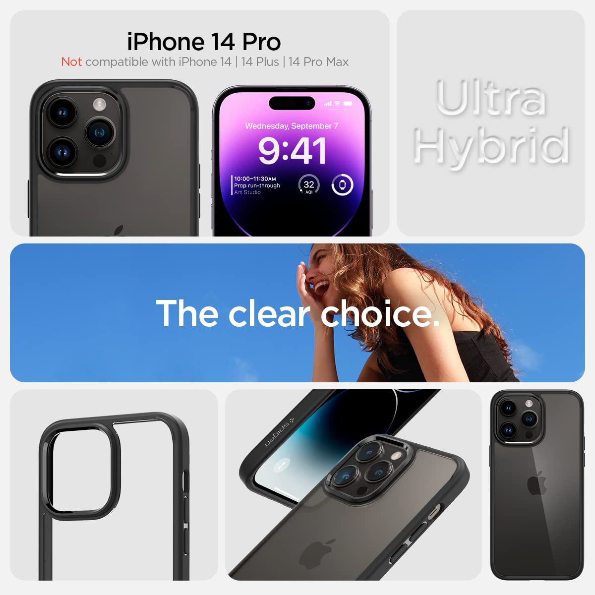 Spigen Ultra Hybrid Back Cover Case Compatible with iPhone 14 Pro (TPU + Poly Carbonate | Matte Black)