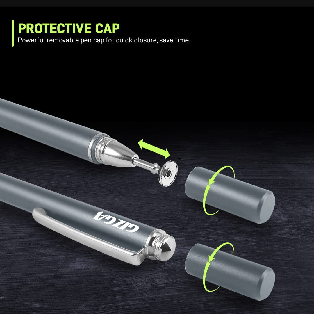 GIZGA Capacitive Stylus Pen for Smartphone/Tablet/iPad/Pro/Air/iPhone/iOS/Android/All Touch Screens Devices| Fine Point Disc Tip, Lightweight Aluminum Body Magnetic Cap Drawing Writing (Grey