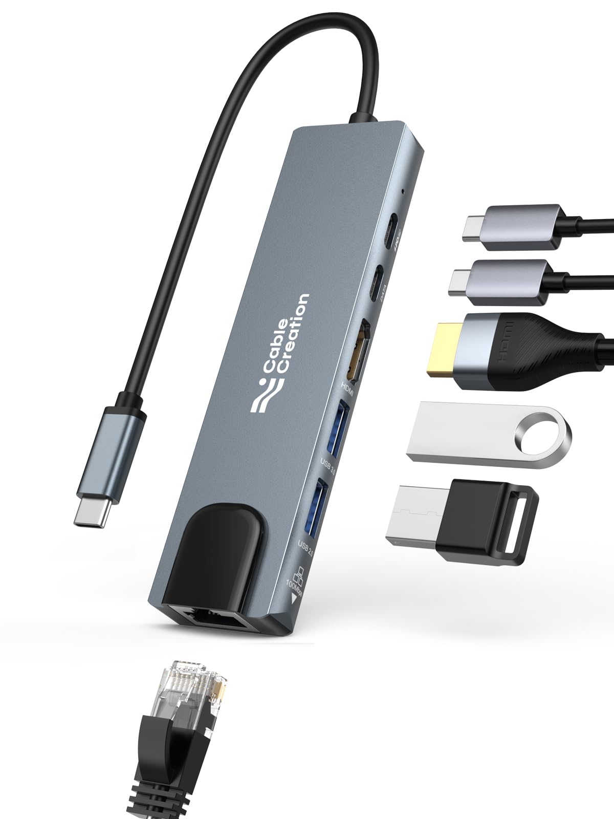 CableCreation USB C Hub Multiport Adapter, 5-in-1 USB C Adapter Aluminum Shell with 4K USB C to HDMI, Ethernet Port, 3 USB 3.0 Ports for MacBook Pro/Air 2020/2019, iPad Pro 2020, iPhone 15 Pro Max