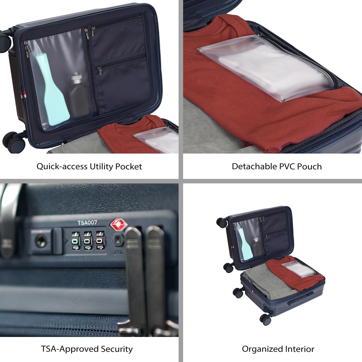 Tommy Hilfiger Pittsburg Unisex Hard Luggage - Navy 80CM Large Suitcase | Polycarbonate | Dual TSA Concealed Lock | 104 LTR Capacity | 2 Compartment | Water Resistant | 15 Inch Laptop Sleeve