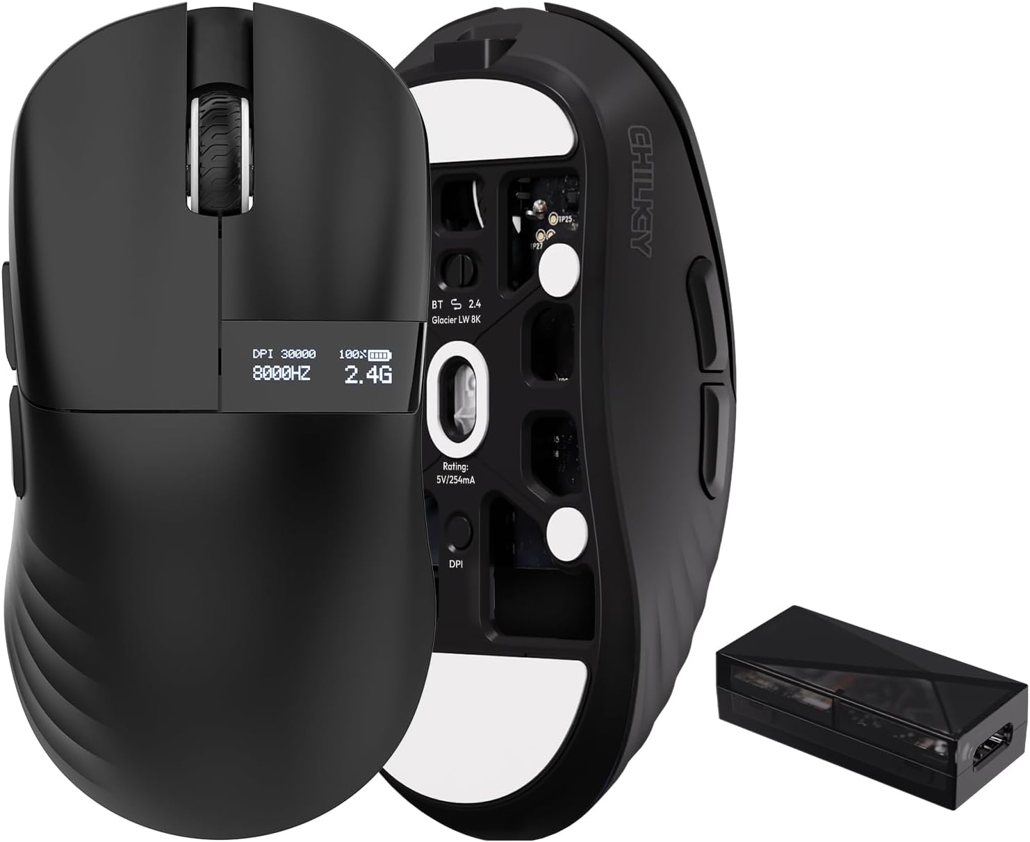 OOCTPK Chilkey Glacier LW 8K M Wireless Gaming Mouse with Screen - 49g Super Lightweight - Dual 8K Polling - Maximum 30000 DPI - Optical Switch - Tri-Mode 2.4G/USB-C/Bluetooth 5.2 - Black