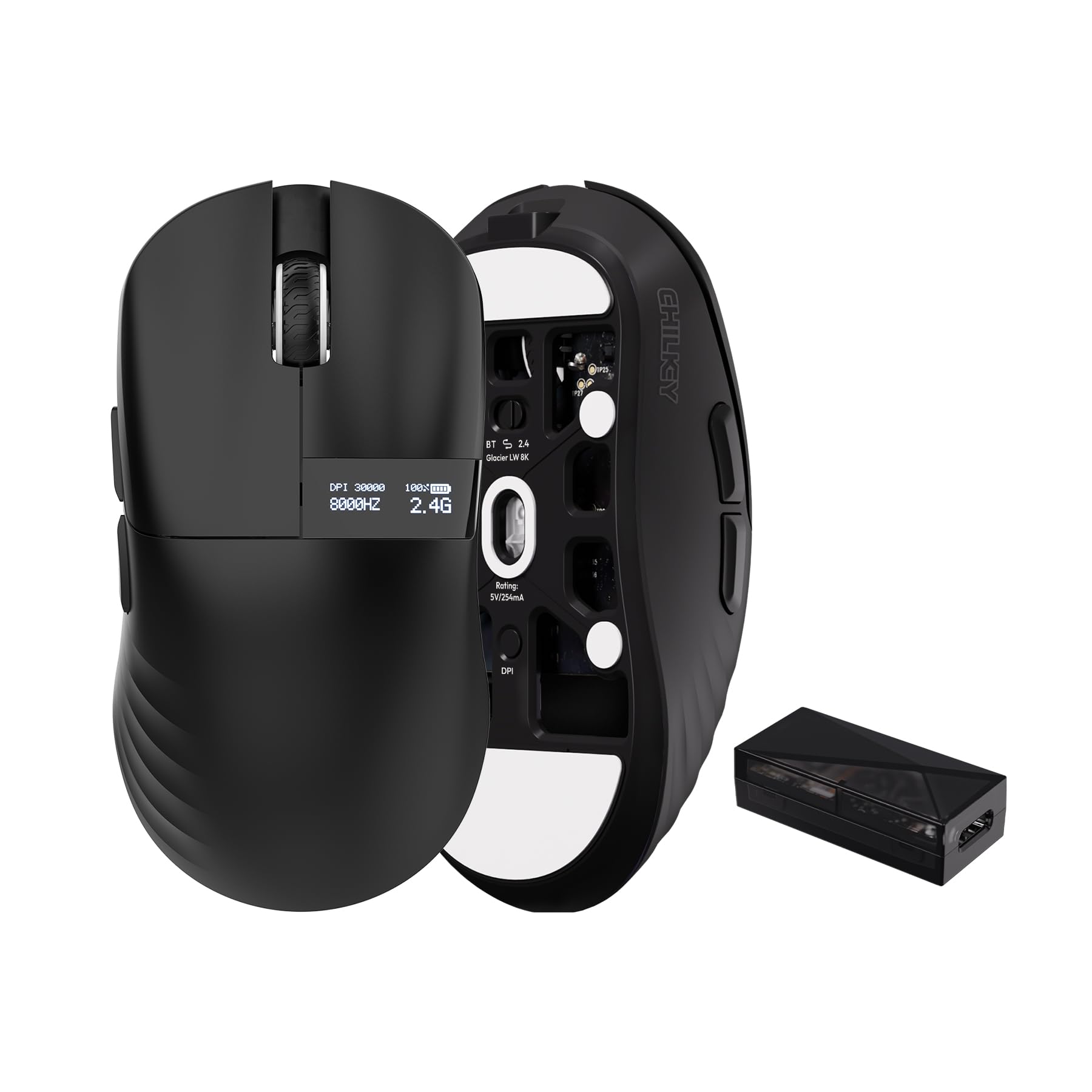 OOCTPK Chilkey Glacier LW 8K M Wireless Gaming Mouse with Screen - 49g Super Lightweight - Dual 8K Polling - Maximum 30000 DPI - Optical Switch - Tri-Mode 2.4G/USB-C/Bluetooth 5.2 - White