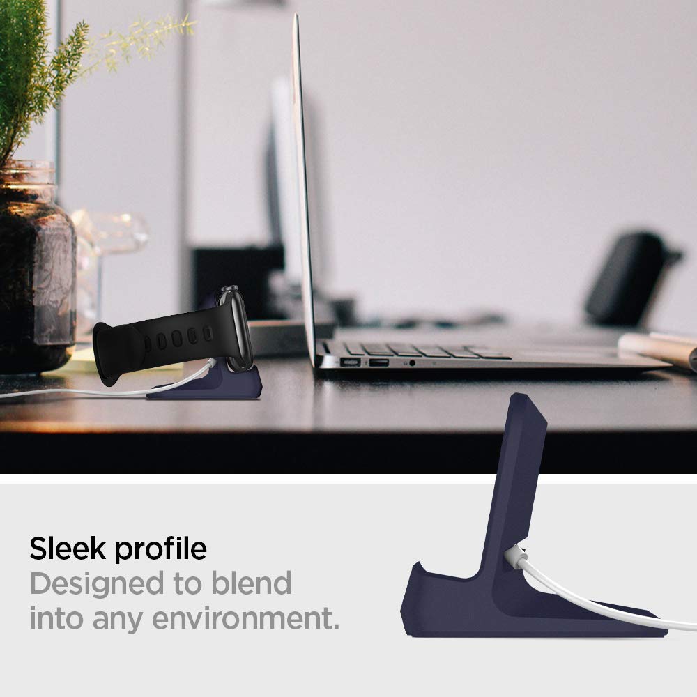 Spigen S350 Smartwatch Charger Stand for Apple Watch Ultra 3/2/1, Series 11/10 46/42mm, 9/8/7 45/41mm, SE3/SE2/SE/6/5/4 44/40mm, Charging Dock with Nighstand Mode, Non- Slip Base - Midnight Blue