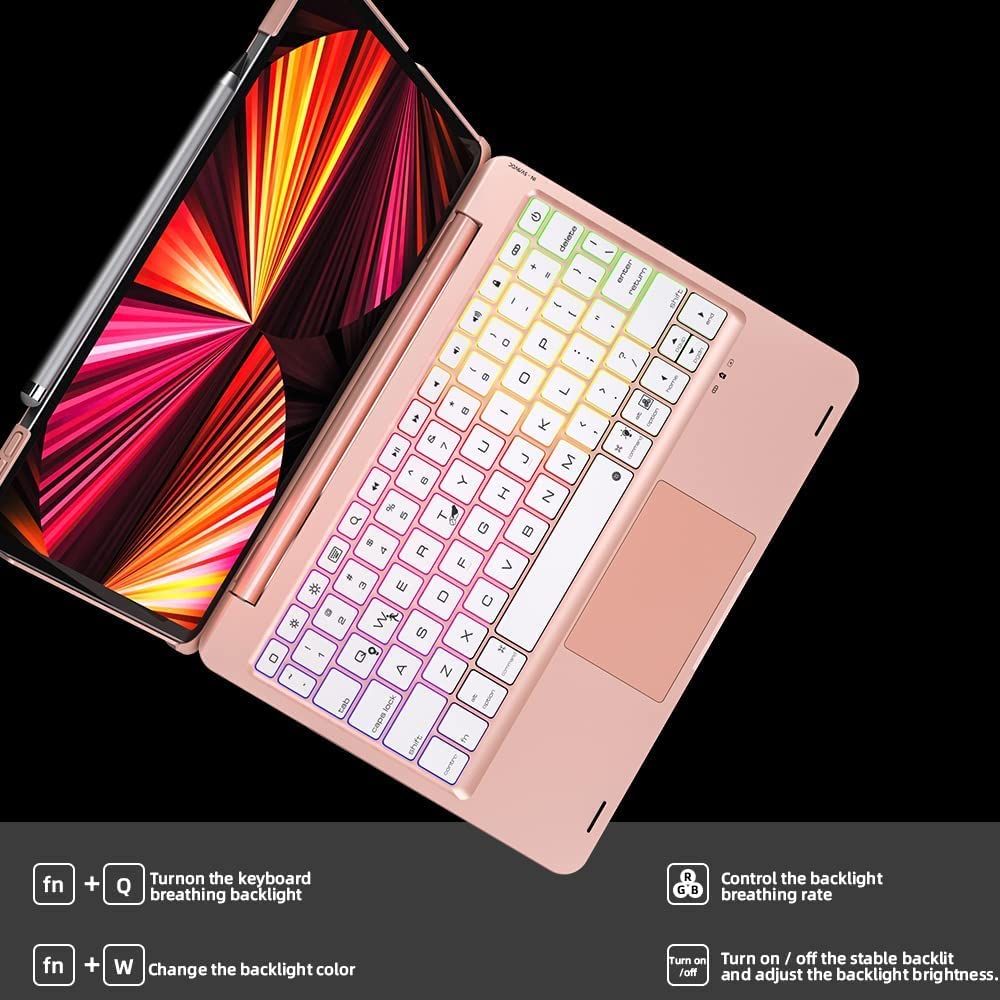 doqo iPad Pro Smart Keyboard Case with Trackpad with Backlit Keyboard,Advanced 5.1 Bluetooth, Protective case with Apple Pencil Holder (11/10.9 Inch(27.9/27.6cm), Detachable)