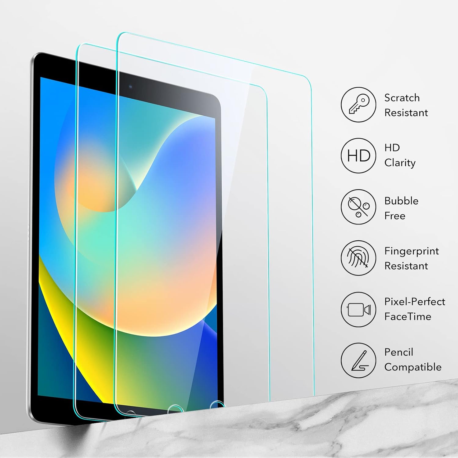 ESR 2 Pack For Ipad 9Th/8Th/7Th Generation Screen Protector (10.2 Inch,2021/2020/2019), Scratch-Resistant 9H Hardness Hd Clear Premium Tempered Glass, Includes Installation Frame For Tablet