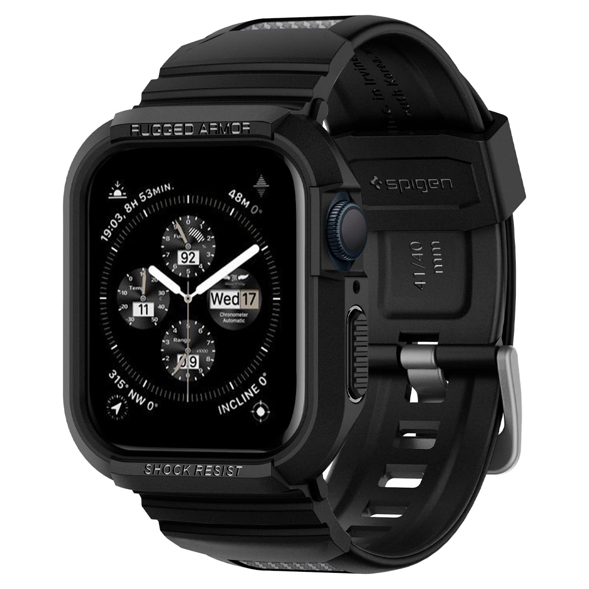 Spigen Rugged Armor Pro for Apple Watch SE3 Series 40mm Case with Strap Band, Series 9/8/7 41mm, SE2/6/5/4 40mm Protective TPU Cover with Strap - Black