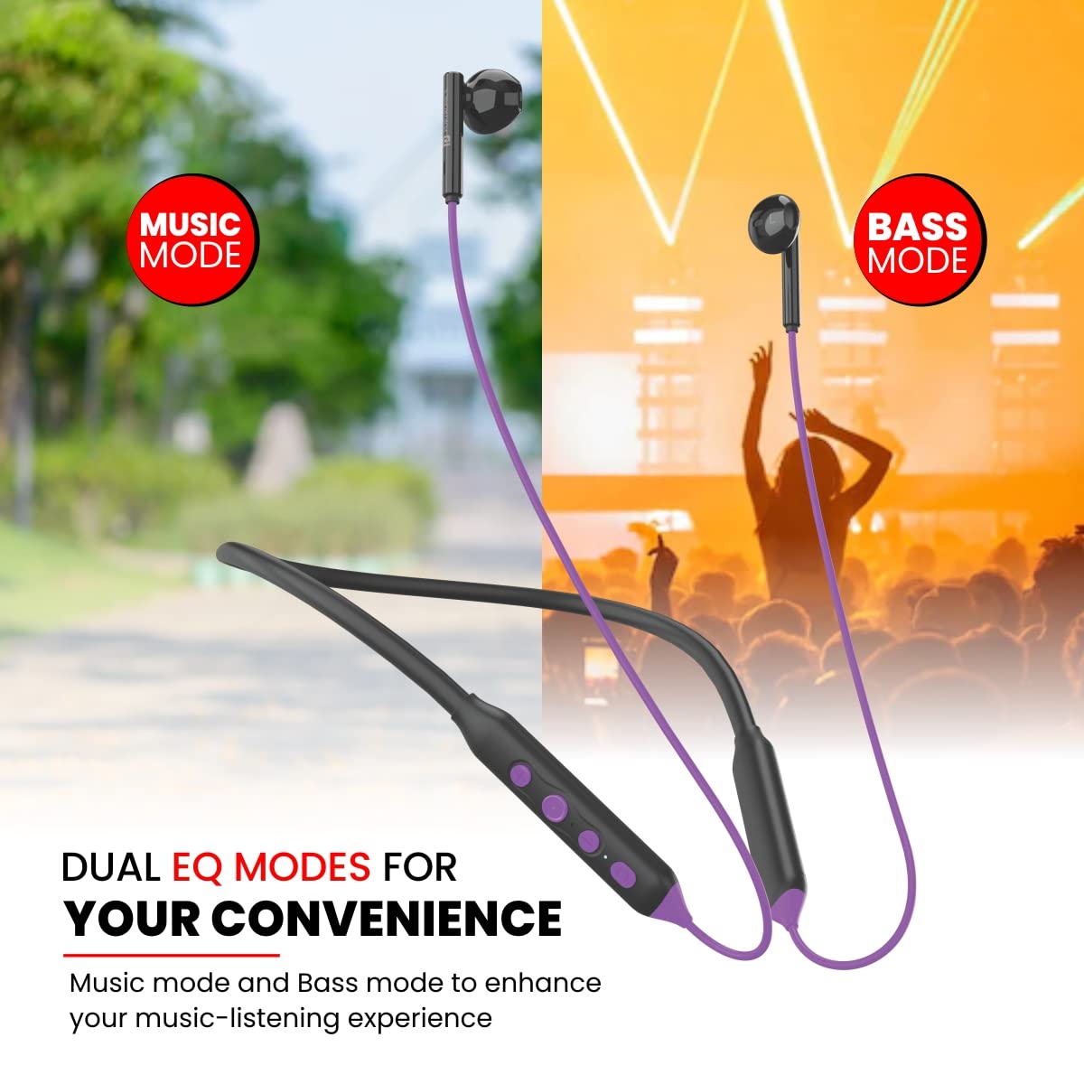 Portronics Harmonics Z5 Wireless Bluetooth Stereo Headset with 33Hrs Playtime, Double EQ Mode, 14.2 mm Dynamic Drivers, Click Action Buttons(Purple)