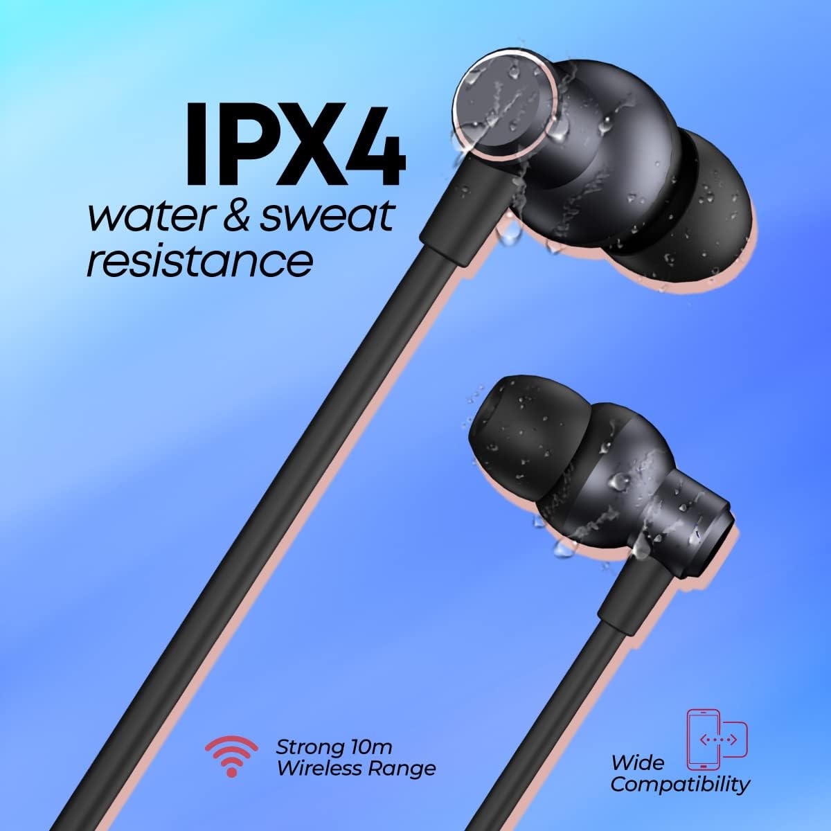 pTron Tangent Evo with 14Hrs Playback, Bluetooth 5.0 Wireless Headphones with Deep Bass, IPX4 Water Resistance, Ergonomic & Snug-fit, Voice Assistance, Magnetic Earbuds & Built-in HD Mic (Black)