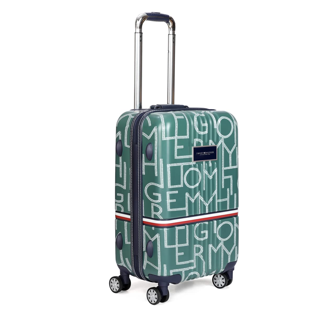 Tommy Hilfiger Twister Polycarbonate Unisex Hard Luggage Trolley Bag for Travel - 57 cms, Silver 8 Wheel Small Cabin Bag