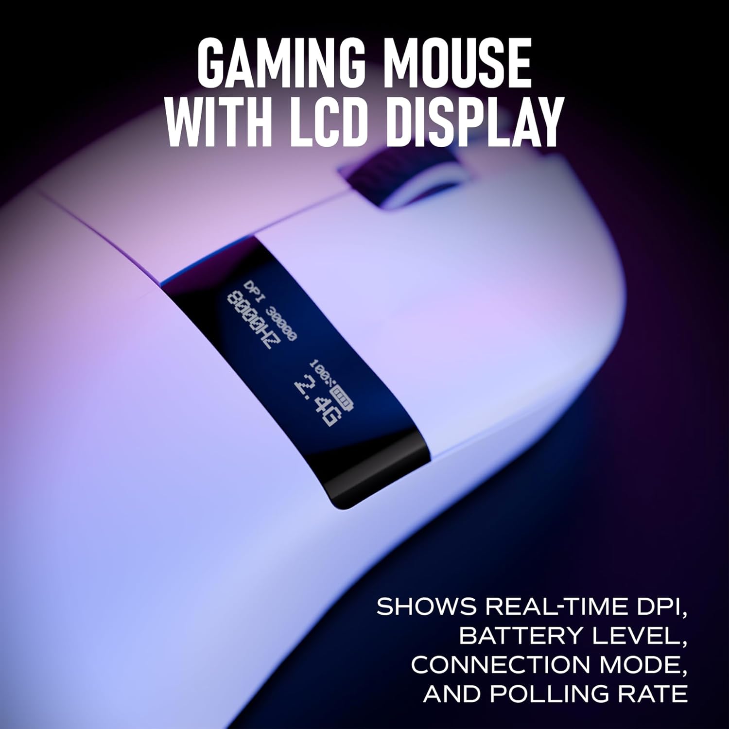 OOCTPK Chilkey Glacier LW 8K M Wireless Gaming Mouse with Screen - 49g Super Lightweight - Dual 8K Polling - Maximum 30000 DPI - Optical Switch - Tri-Mode 2.4G/USB-C/Bluetooth 5.2 - White