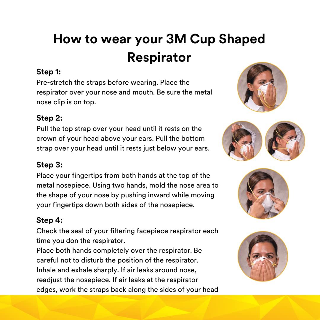 3M 8210 Disposable Respirator N95 Face Mask, Non Woven Fabric, Metal Nose Clip and Elastic Headband, NIOSH Approved, Particulate Anti Air Pollution Respirator (Pack of 1)