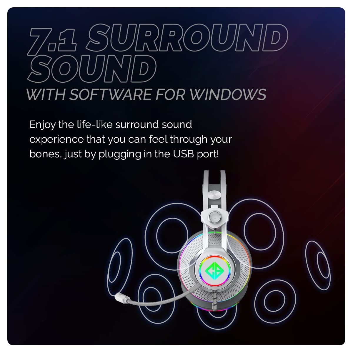 Cosmic Byte Proteus Headset Dual Input USB and 3.5mm, 7.1 Surround Sound, RGB LED, ENC Microphone, Memory Foam Earcushions, Windows Software (White)