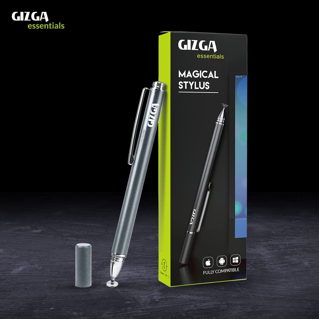 GIZGA Capacitive Stylus Pen for Smartphone/Tablet/iPad/Pro/Air/iPhone/iOS/Android/All Touch Screens Devices| Fine Point Disc Tip, Lightweight Aluminum Body Magnetic Cap Drawing Writing (Grey