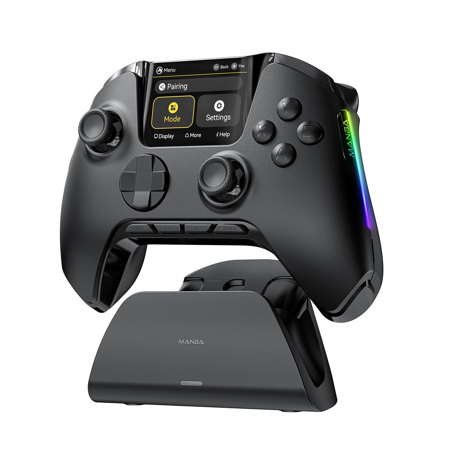 ManbaOne Interactive Screen Wireless Gaming Controller for PC/Switch/Switch 2/iOS/Android,Hall Effect Stick & Trigger,RGB Lighting,Remappable Buttons,1800mAh with Charging Dock (White)