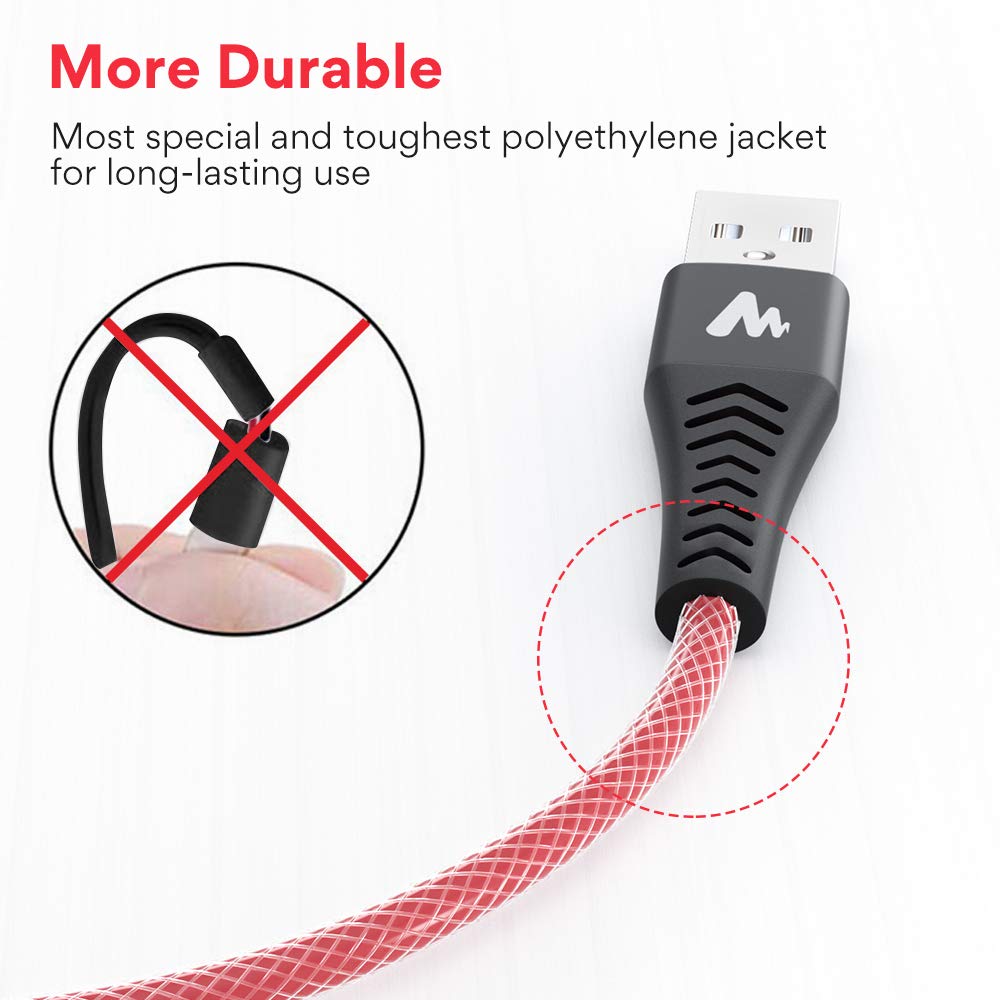 Maono UC201R-P3 Micro USB Fast Charging Cable, with High Speed Data Syncs for Android, 0.5m+1.5m+2m, Red, Pack of 1 with 3 Charging Cables