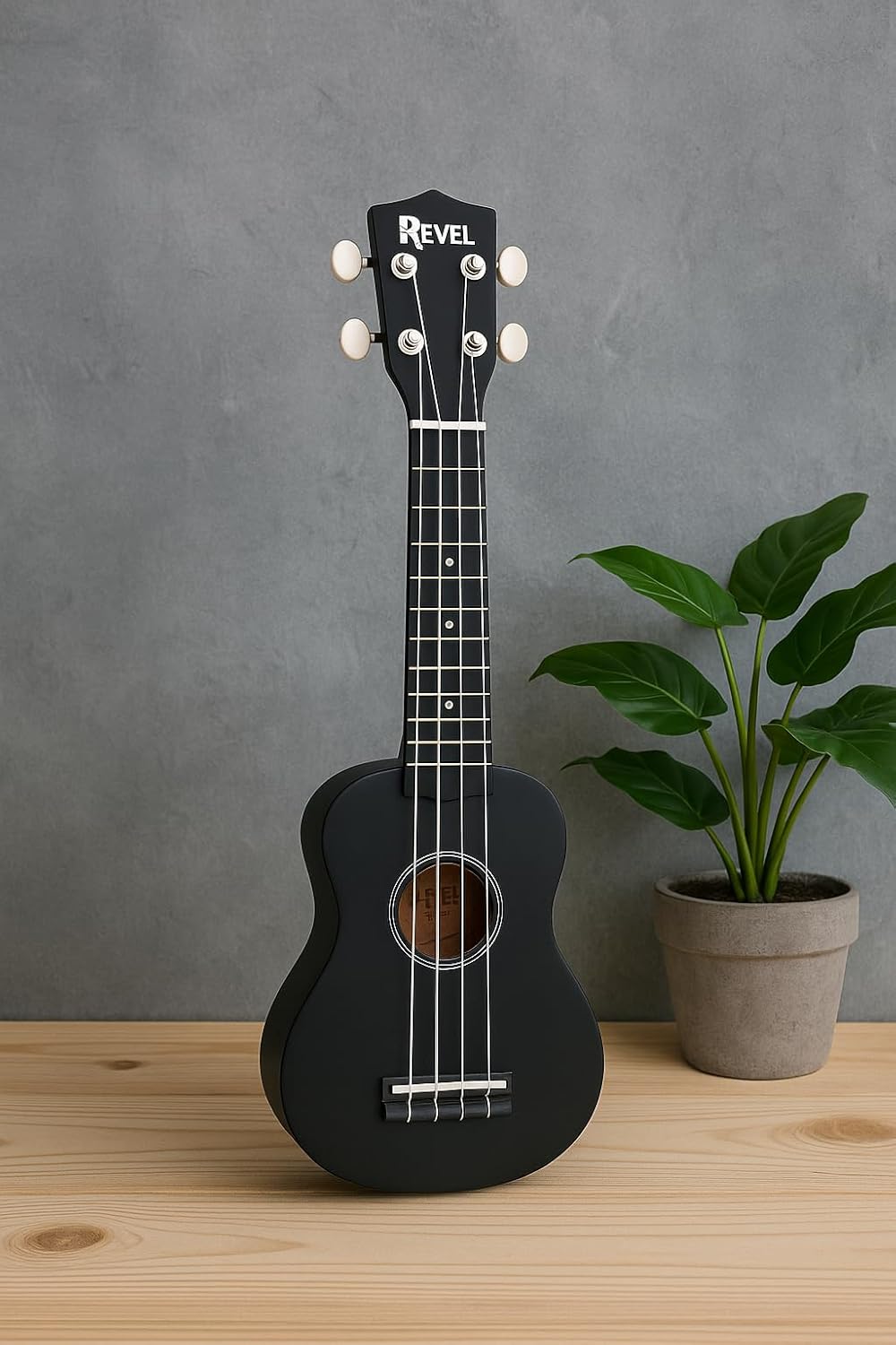 REVEL 21 inches Soprano Ukulele (Jamming Black) with carry bag. Core with gentle braced wood for warm bright tone.(Black)