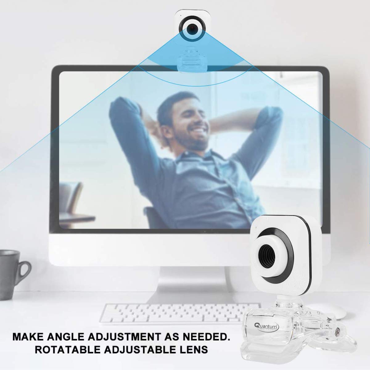 Quantum QHM495B 360 Degree Rotation PC HD Camera, with Built-in Microphone, USB Computer Camera Laptop Desktop Webcams, Drive-Free Streaming Web Camera, for Video Calling, Video Conferencing, (White)