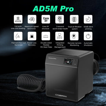 FLASHFORGE Adventurer 5M Pro 3D Printer 600mm/s High-Speed, 1 Click Fully Auto Leveling with 0.4&0.6mm Quick Detachable Nozzle Bundle, Auxiliary Chamber Cooling, Silent Printing and Remote Control