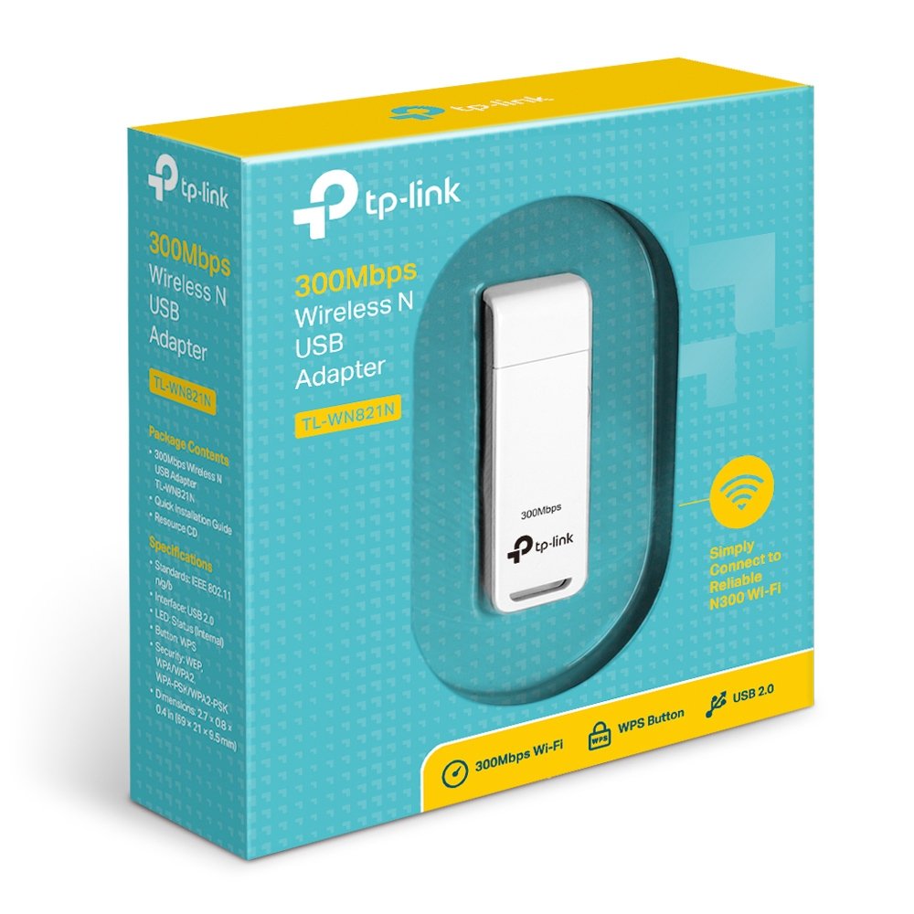 TP-LINK TL-WN821N 300 MBPS WiFi WI-FI Wireless N USB Adapter, MIMO, WPS Button, Supports Windows 11/10/8.1/8/7/XP, Mac OS 10.15 and earlier, Linux