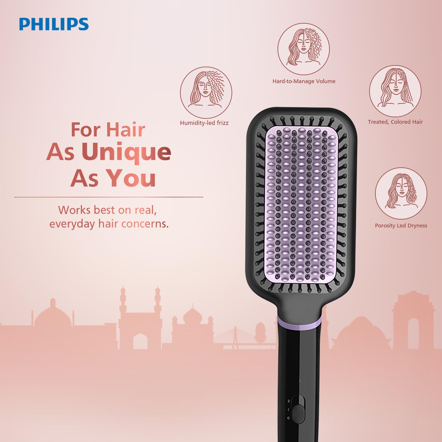 Philips India's No.1 Hair Styling Brand -Hair Straightener Brush, Naturally Straight in 5 Mins,5X Less Frizz,SilkProtect Keratin Tech,Triple Bristle Fast 50s Heatup,Scalp Protect,For Indian Hair,BHH880