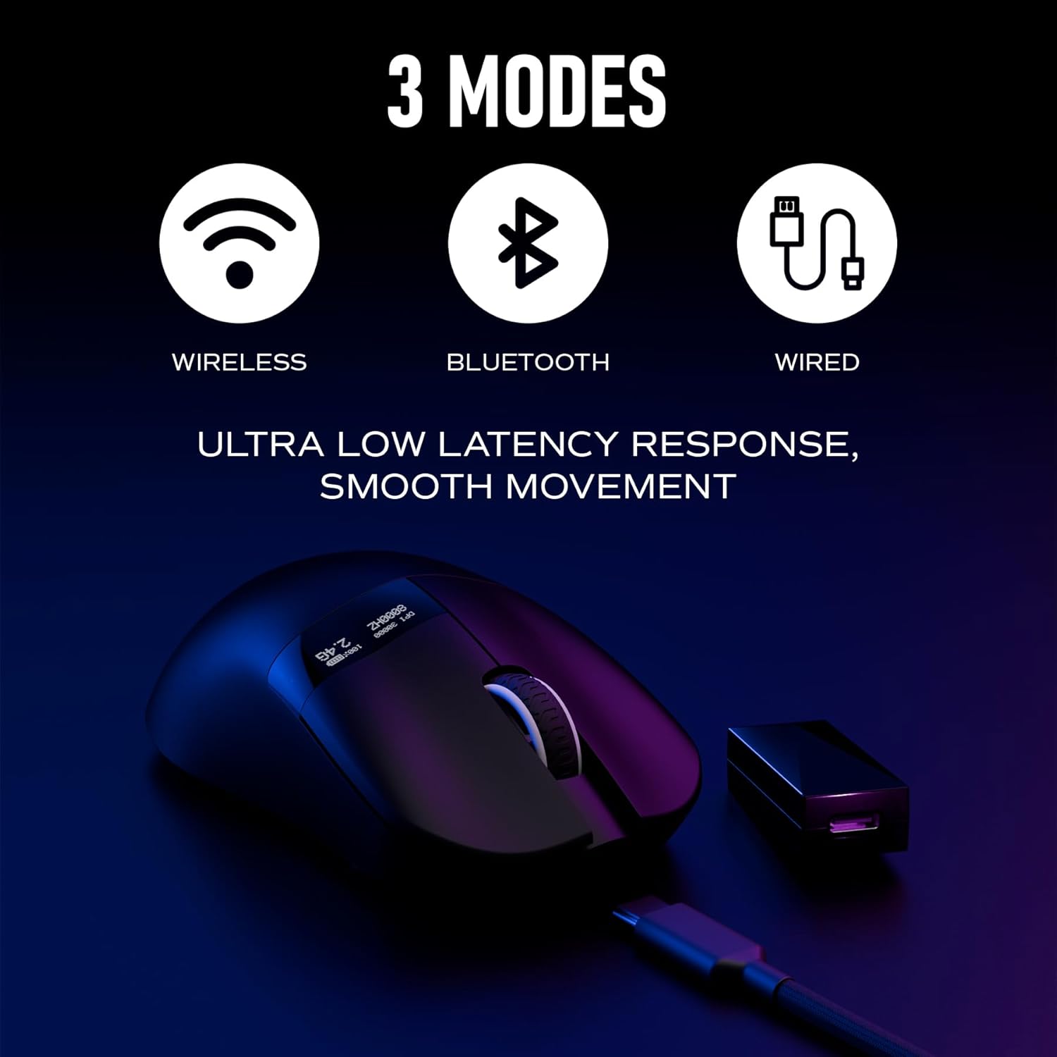 OOCTPK Chilkey Glacier LW 8K M Wireless Gaming Mouse with Screen - 49g Super Lightweight - Dual 8K Polling - Maximum 30000 DPI - Optical Switch - Tri-Mode 2.4G/USB-C/Bluetooth 5.2 - Black
