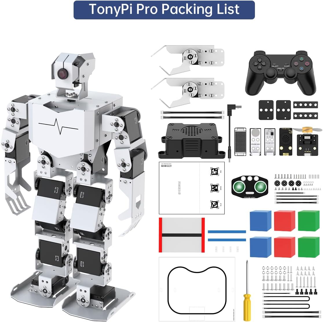 HIWONDER AI Embodied Intelligent Robot with ChatGPT Multimodal AI Models Vision Scene Voice Command Understanding 20DOF Educational Humanoid Robot Python Programming, TonyPi Pro & RaspberryPi 5 8GB