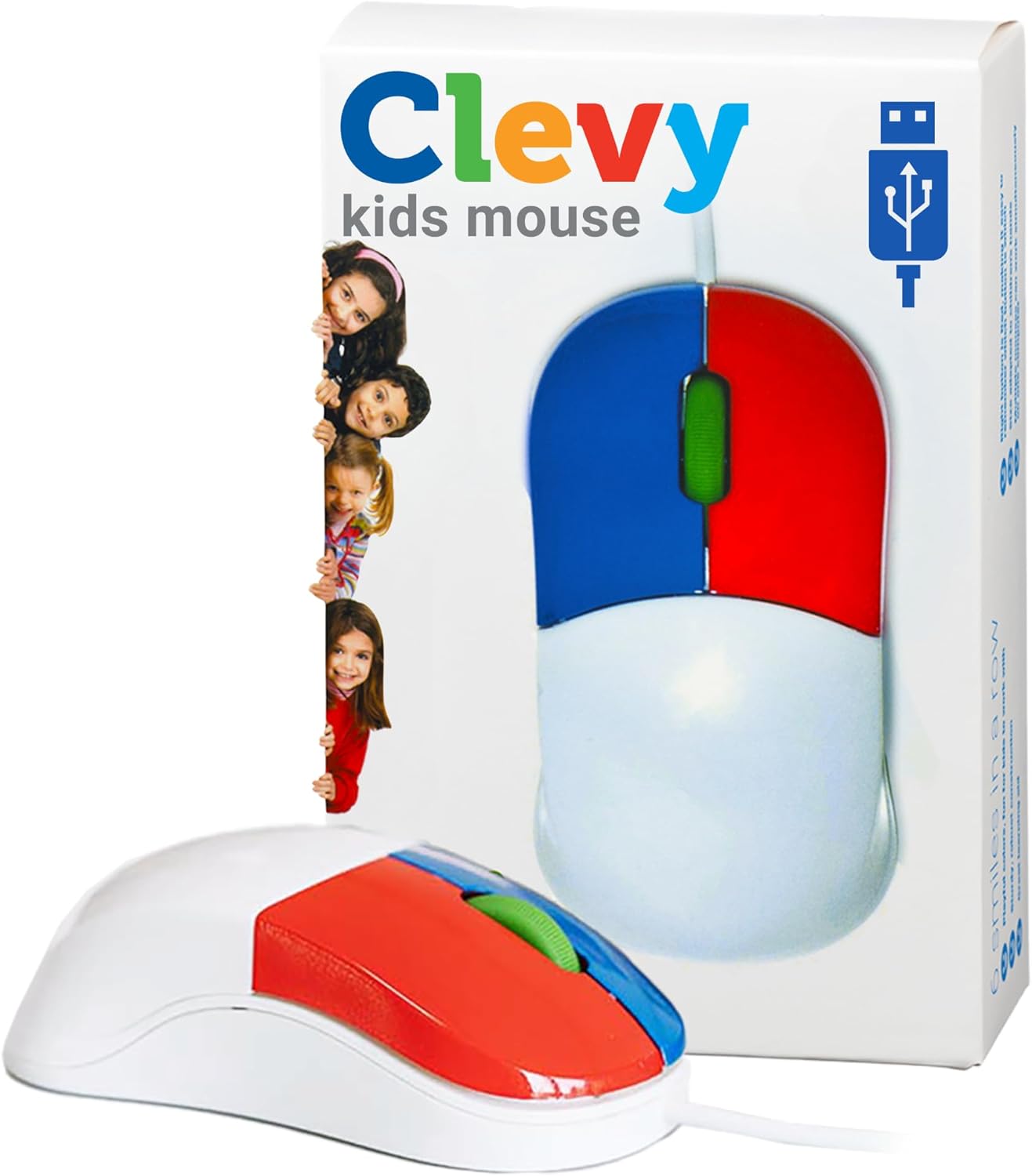 Clevy Kids Mouse - Colorful Ergonomic USB Computer and Laptop Kids Mouse for School and Home Computer Use - Wired Children Friendly - Compatible with Windows, macOS, Chromebook