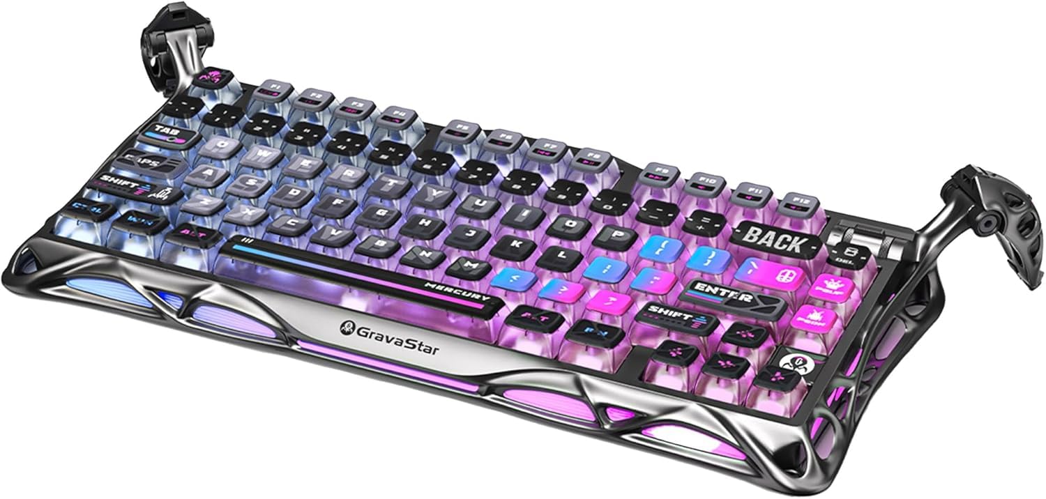 GravaStar Mercury K1 Pro Wireless Mechanical Gaming Keyboard, 75% Layout RGB Custom Keyboard, Aluminum Alloy Matte Black Frame with Phoenix-Inspired Keycaps, Hot-Swappable Linear Switches – CyberFlare