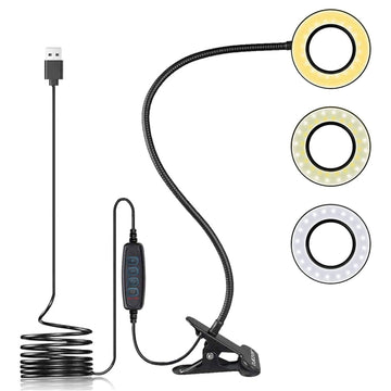 Tukzer 3.5&quot; LED Selfie Ring Light |Flexible Arm Desk Mount Clamp for Live Stream, Makeup, Online Meetings, Recording, Photography, USB Reading Light | 3 Color 10 Brightness Level