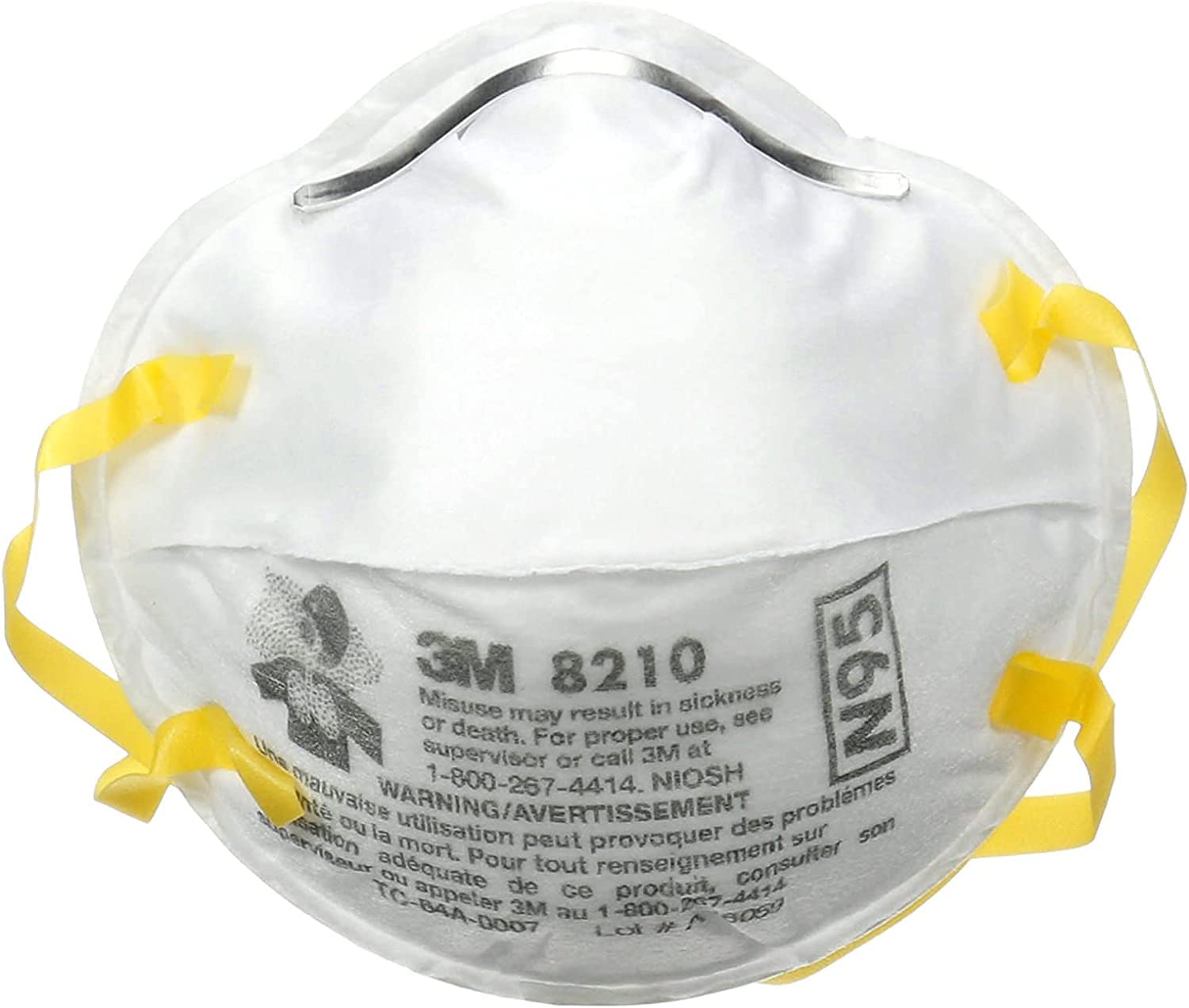3M 8210 Disposable Respirator N95 Face Mask, Non Woven Fabric, Metal Nose Clip and Elastic Headband, NIOSH Approved, Particulate Anti Air Pollution Respirator (Pack of 1)