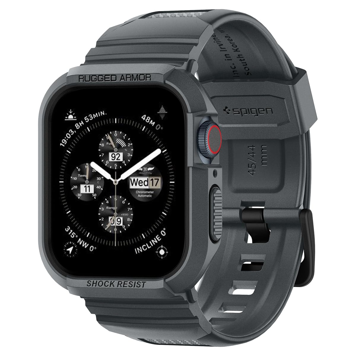 Spigen Rugged Armor Pro for Apple Watch SE3 Series 44mm Case with Strap Band, Series 9/8/7 45mm, SE2/6/SE/5/4 44mm Protective TPU Cover with Strap - Black