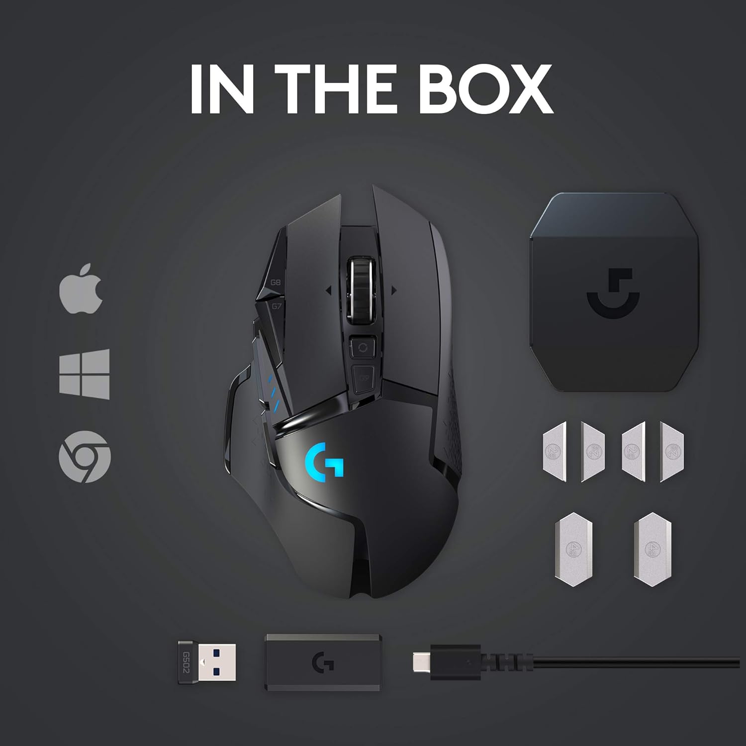 Logitech G502 Lightspeed Wireless Gaming Mouse, Hero 16K Sensor, 16,000 DPI, RGB, Adjustable Weights, 11 Programmable Buttons, Long Battery Life, On-Board Memory, PC/Mac - Black