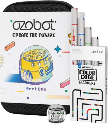 Ozobot Evo Entry Kit: Interactive STEM Coding Robot for Kids Ages 5+, Screen-Free Learning with Color Code Markers, Blockly Programming, Includes Charging Cable & Protective Case, Educator Approved