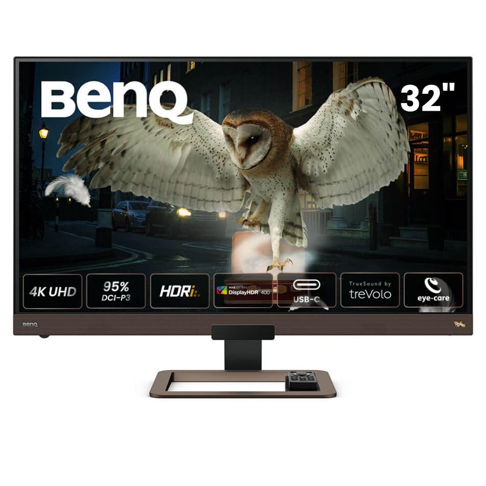 BenQ EW3270U 32"(80cms) 3840x2160 4K VA 60Hz HDR10| 95%DCI-P3|treVolo Speakers(3W x 2)| USB-C| Bezel-Less Monitor|Anti-Glare| Brightness Intelligence Plus|Low Blue-Light|AMD Freesync|HDMI| DP|(Black)