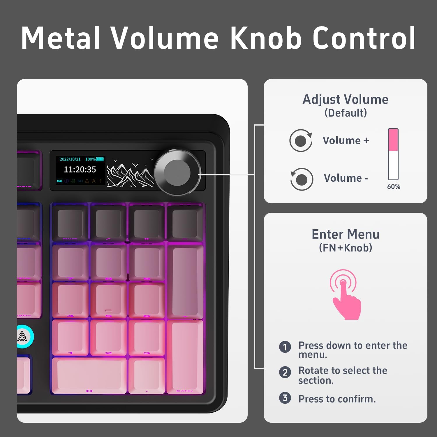 NACODEX Ajazz AK980 V2 Pink Gaming Machanical Keyboard Gift Switch Full Size RGB Gasket Mount 10000mAh Triple Modes Custom Keyboard with Five Layer Pad | Knob Control