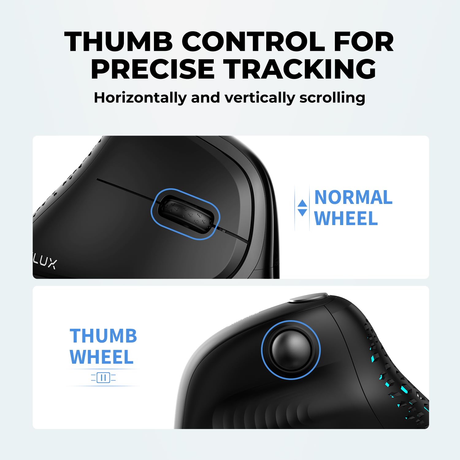 DeLUX Seeker Wireless Ergonomic Vertical Mouse with OLED Screen, BT and USB Receiver, Connect with Up to 4 Devices, Thumb Wheel, 4000DPI, Programmable Rechargeable Silent Mouse(M618XSD-Black)
